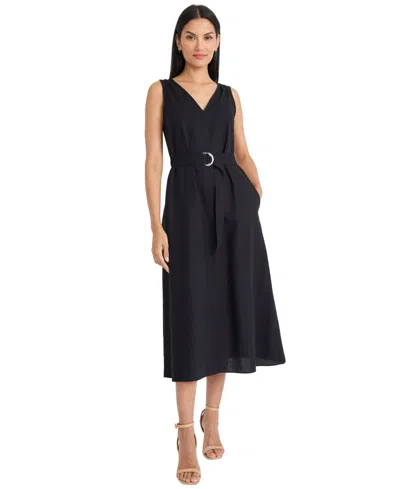 Maggy London Women's Sleeveless Tie Belt Midi Dress In Black