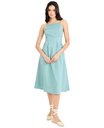 Maggy London Women's Square Neck Spaghetti Strap Midi Dress In Blue