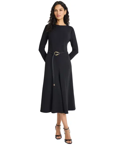Maggy London Women's Tie Belt Long Sleeve Midi Dress In Black