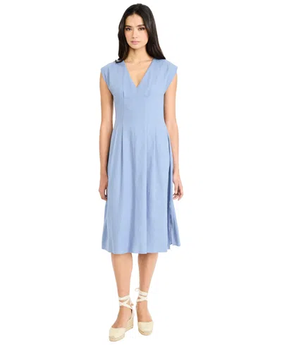 Maggy London Women's V-neck Flare Midi Dress In Blue