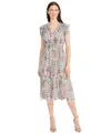 Maggy London Women's V-neck Floral Mesh Midi Dress In Black,ivory