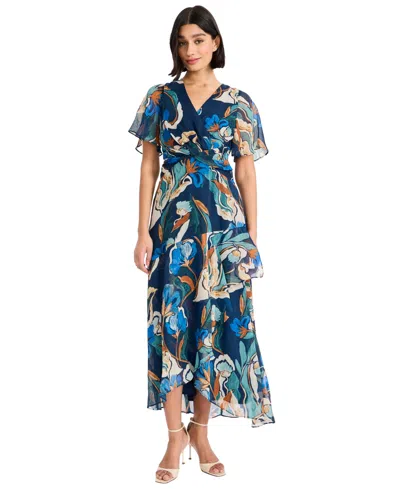 Maggy London Women's V-neck Short Sleeve Midi Dress In Multi