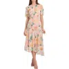 Maggy London Womens Asymmetric Polyester Midi Dress In Multi