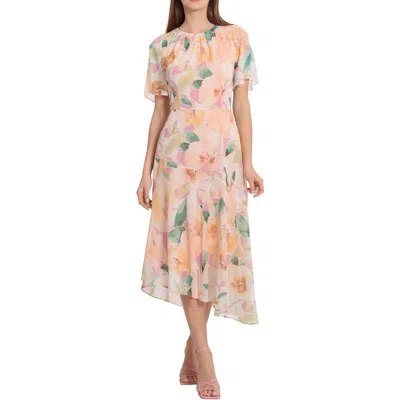 Maggy London Womens Asymmetric Polyester Midi Dress In Multi
