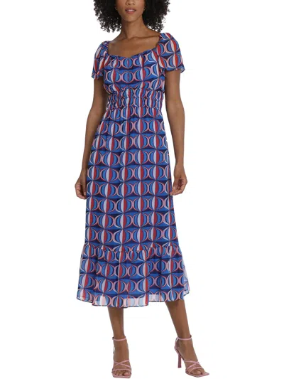 Maggy London Womens Chiffon Geo Print Midi Dress In Blue