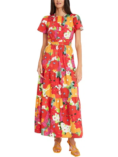 Maggy London Womens Floral Print Cotton Midi Dress In Multi
