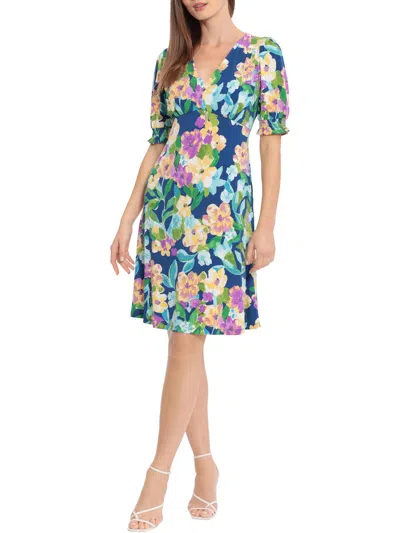 Maggy London Womens Floral Print Matte Jersey Wear To Work Dress In Multi