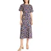 Maggy London Womens Floral Print Metallic Midi Dress In Multi