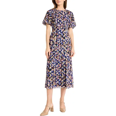 Maggy London Womens Floral Print Metallic Midi Dress In Multi