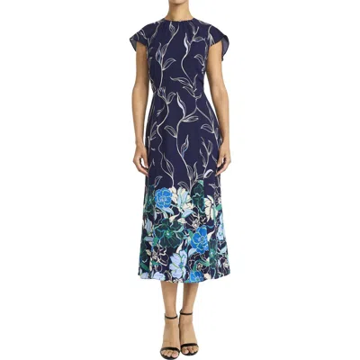 Maggy London Womens Floral Print Polyester Midi Dress In Multi