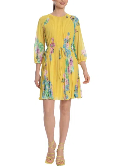 Maggy London Womens Floral Print Polyester Mini Dress In Yellow