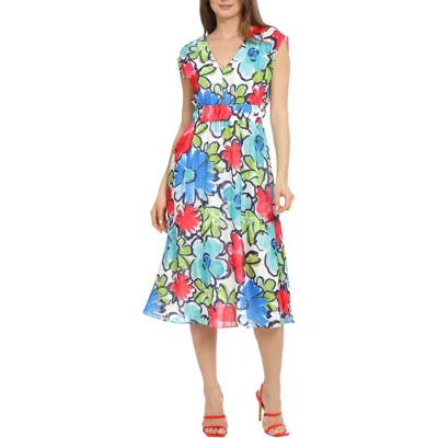 Maggy London Womens Floral V-neck Midi Dress In Multi