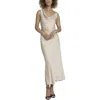 Maggy London Draped Asymmetric Cowl Neck Gown In White