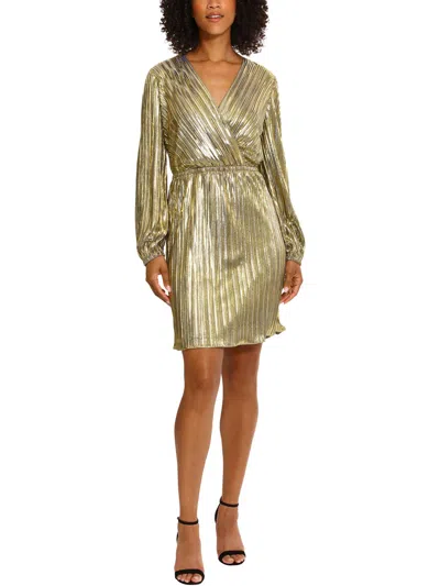 Maggy London Womens Metallic Above Knee Fit & Flare Dress In Gold
