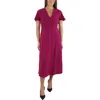 Maggy London Flutter Sleeve Ruched Satin Midi Dress