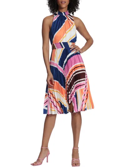 Maggy London Womens Pleated Polyester Halter Dress In Multi