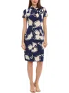 Maggy London Floral Twist Neck Sheath Dress In Blue