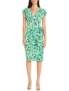 Maggy London Womens Printed Matte Jersey Wrap Dress In Soft White/dark Turquoise