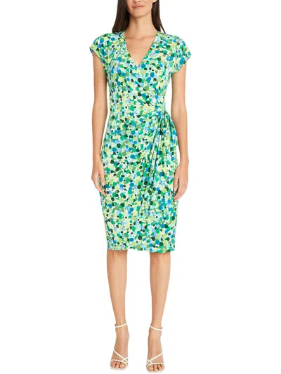 Maggy London Womens Printed Matte Jersey Wrap Dress In Soft White/dark Turquoise