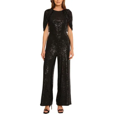 Maggy London Womens Sequin Cape Sleeve Jumpsuit In Black