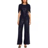 Maggy London Womens Sequin Cape Sleeve Jumpsuit In Blue