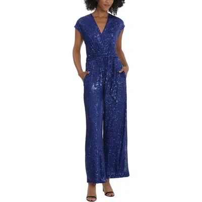 Maggy London Womens Sequined Faux Wrap Jumpsuit In Multi