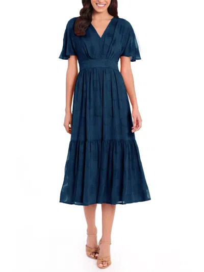 Maggy London Womens Tiered Burnout Midi Dress In Blue