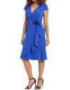 Maggy London Wrap Dress Wtih Rosette In Cobalt In Blue