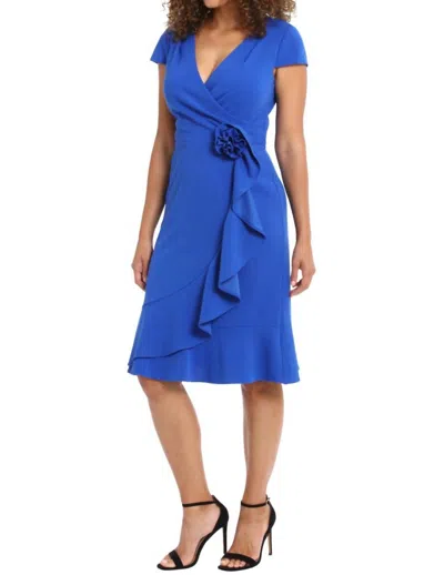 Maggy London Wrap Dress Wtih Rosette In Cobalt In Blue