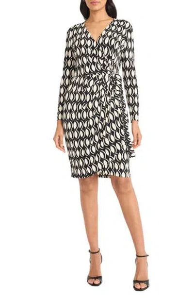 Maggy London Wrap Front Long Sleeve Dress In Black