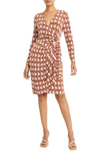 Maggy London Wrap Front Long Sleeve Dress In Brown
