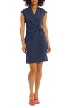 Maggy London Wrap Front Sheath Dress In Navy Blazer