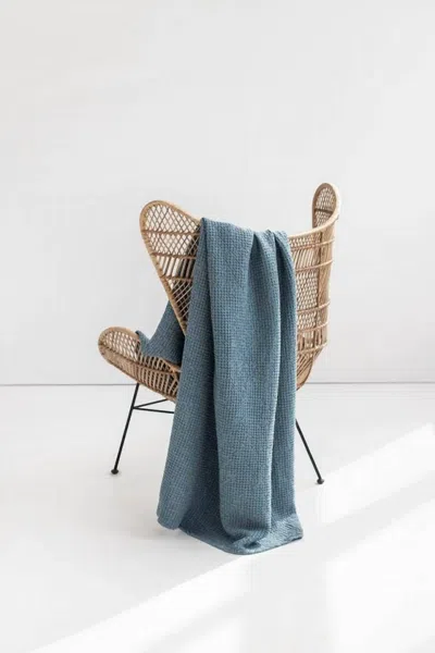 Magic Linen Waffle Throw In Gray Blue