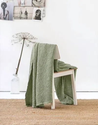 Magic Linen Waffle Throw In Pistachio Green