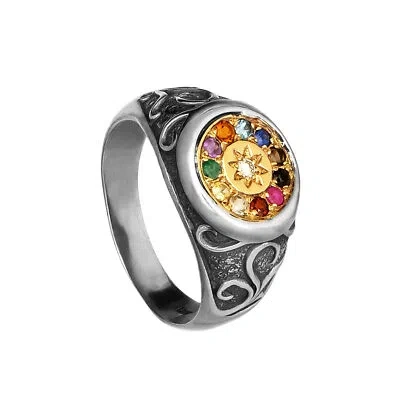 Pre-owned Magic Touch Kabbalah Ring W/ Hoshen 12 Magic Stones Tribes Israel Sterling Silver & Gold 9k In Multicolor