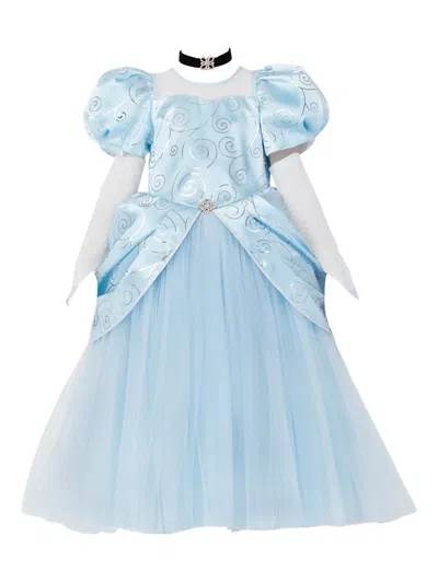 Magical Costumes Kids' Puff-sleeve Swirl-print Dress In Blue