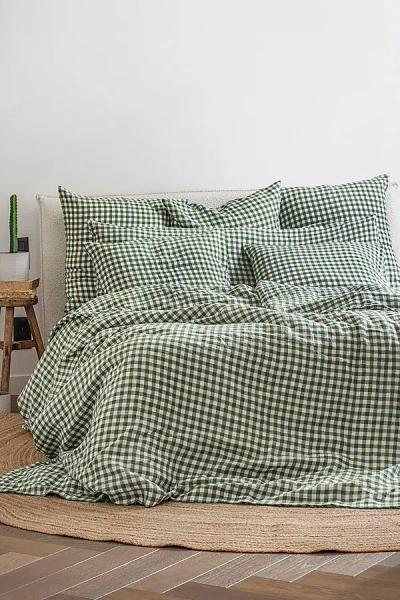Magiclinen 3-piece Linen Duvet Cover Set In Forest Green Gingham At Urban Outfitters