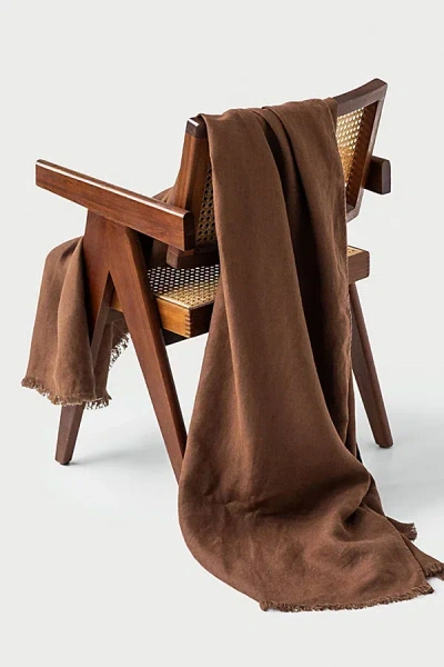 Magiclinen Heavyweight Linen Throw Blanket In Chocolate Brown At Urban Outfitters