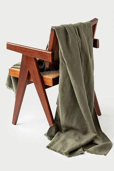 Magiclinen Heavyweight Linen Throw Blanket In Dark Green At Urban Outfitters