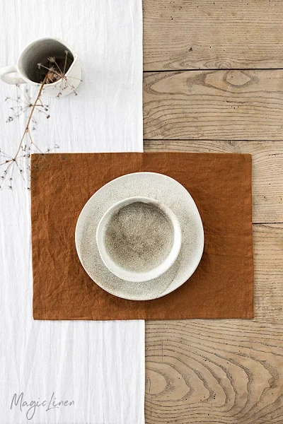 Magiclinen Linen Placemat Set In Cinnamon