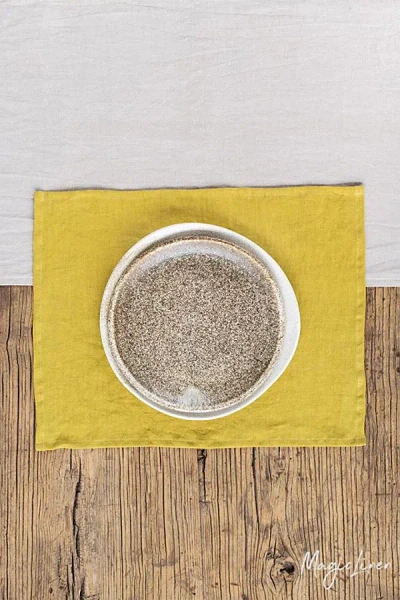Magiclinen Linen Placemat Set In Moss Yellow