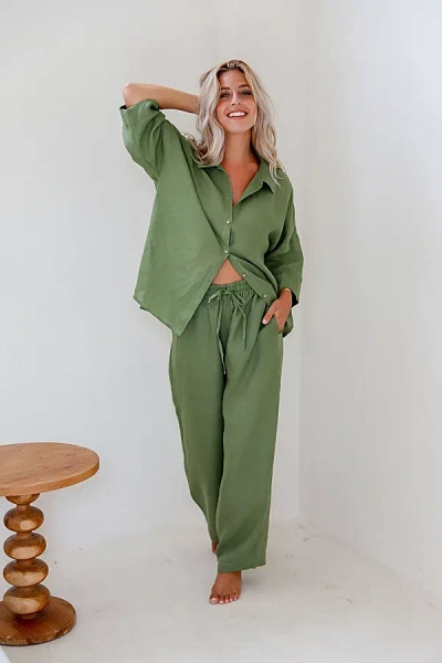 Magiclinen Pajama Set Top In Forest Green, Women's At Urban Outfitters