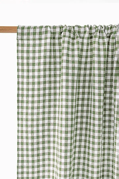 Magiclinen Rod Pocket Linen Curtain Panel In Forest Green Gingham At Urban Outfitters