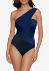 Magicsuit Goddess Colorblock One-shoulder Convertible One-piece Swimsuit In Navy