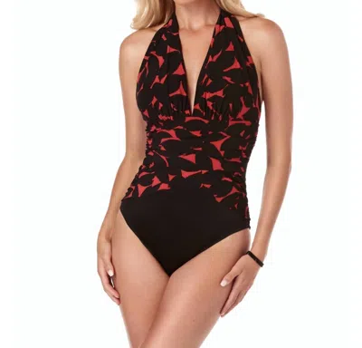 Magicsuit Petal Pusher Jenn V-neck Shirred One Piece Swimsuit In Black