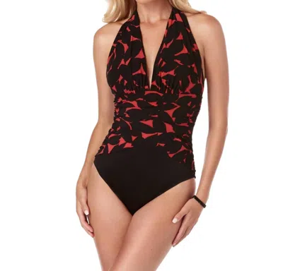 Magicsuit Petal Pusher Jenn V-neck Shirred One Piece Swimsuit In Black
