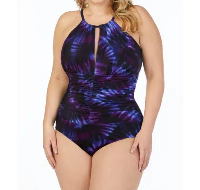 Magicsuit Plus Size Katrina Keyhole High Neck One Piece Swimsuit In Purple In Blue