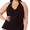 Magicsuit Plus Size Sophie Halter Cowl Neck Underwire Tankini Top In Black In Black