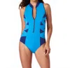 Magicsuit Scuba Blake Zip Front High Neck One Piece Swimsuit In Midnight Azure In Blue