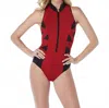 Magicsuit Scuba Blake Zip Front High Neck One Piece Swimsuit In Red In Red